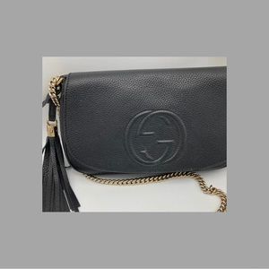 Gucci Soho Disco GG Black Tassel Chain Crossbody Bag, Women's